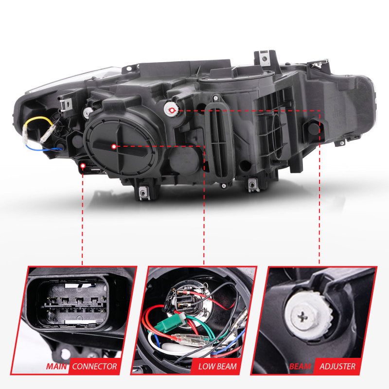 ANZO 2012-2015 BMW 3 Series Projector Headlights w/ U-Bar Black - Mo-Moto