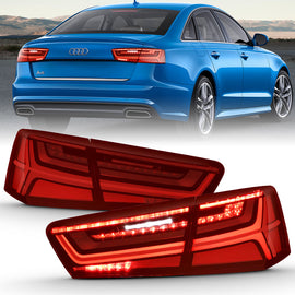ANZO 2012-2018 Audi A6 LED Taillight Black Housing Red/Clear Lens 4 pcs (Sequential Signal) - Mo-Moto