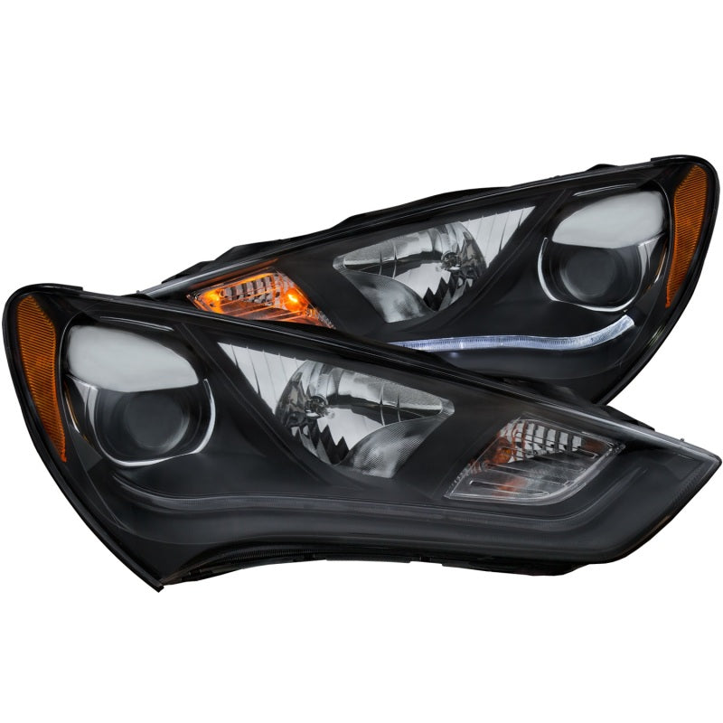 ANZO 2013-2015 Hyundai Genesis Projector Headlights w/ Plank Style Design Black (HID Compatible) - Mo-Moto
