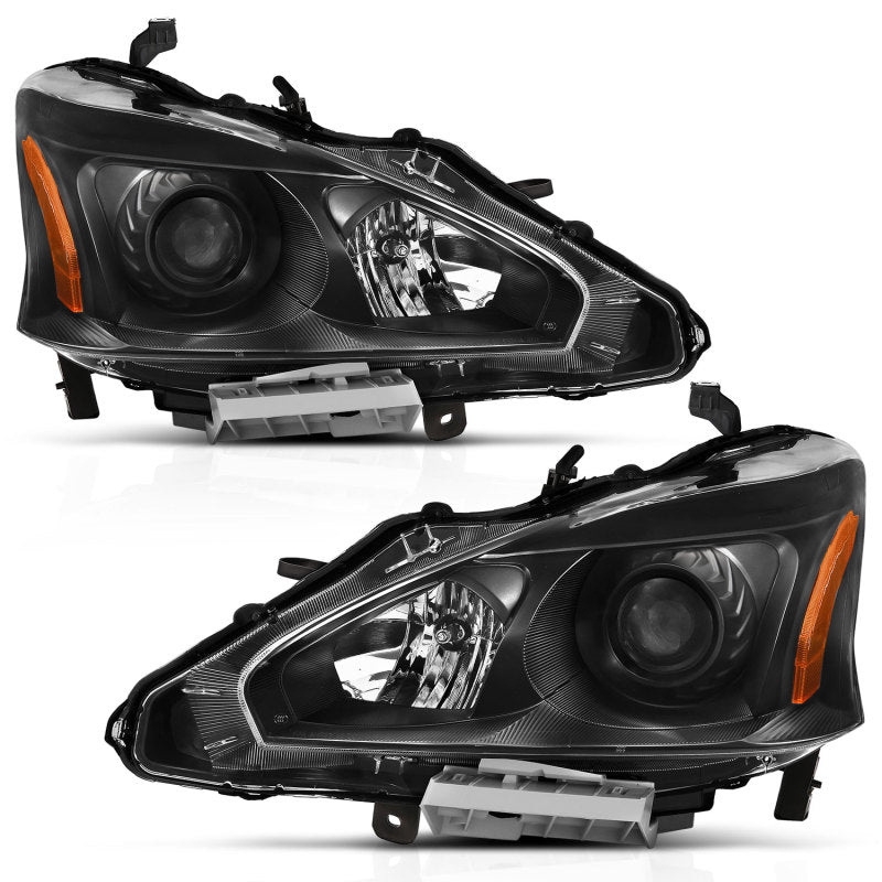 ANZO 2013-2015 Nissan Altima Projector Headlight Black Amber - Mo-Moto