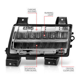 ANZO 2018-2021 Jeep Wrangler LED Side Markers Chrome Housing Clear Lens w/ Sequential Signal - Mo-Moto
