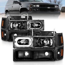 ANZO 88-98 Chevrolet C1500 Crystal Headlights Black Housing w/ Signal and Side Marker Lights - Mo-Moto