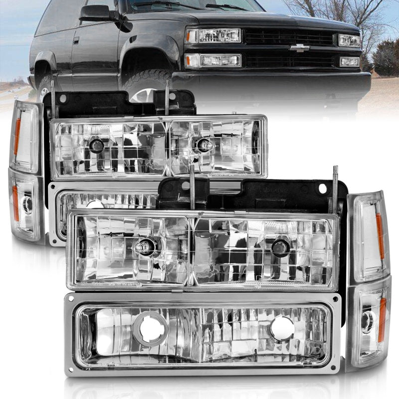 ANZO 88-98 Chevrolet C1500 Crystal Headlights Chrome w/ Signal and Side Marker Lights - Mo-Moto
