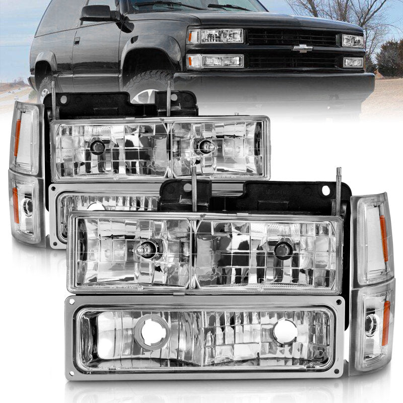 ANZO 88-98 Chevrolet C1500 Crystal Headlights Chrome w/ Signal and Side Marker Lights - Mo-Moto