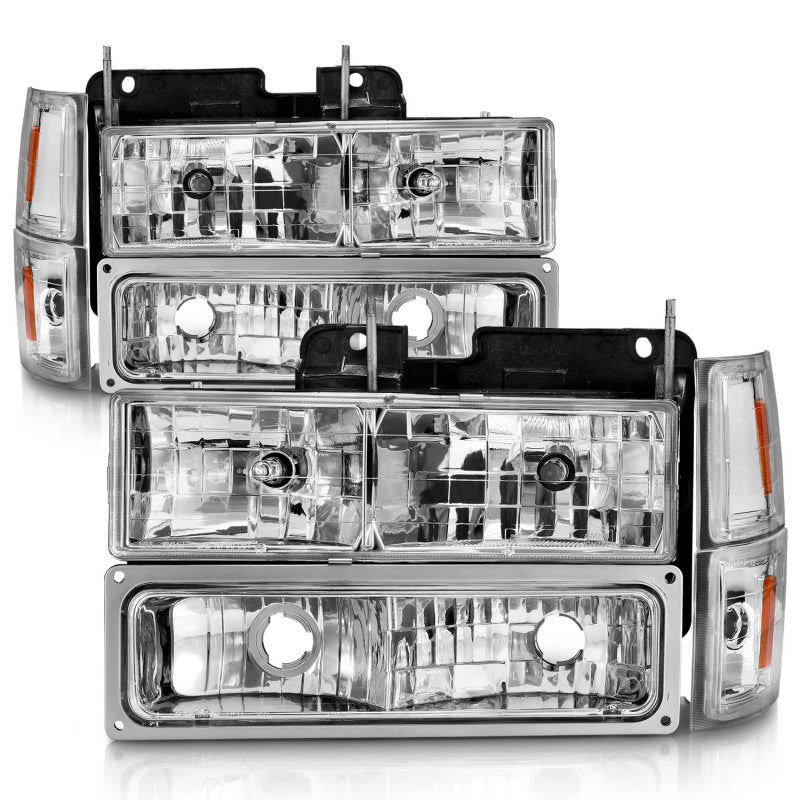 ANZO 88-98 Chevrolet C1500 Crystal Headlights Chrome w/ Signal and Side Marker Lights - Mo-Moto