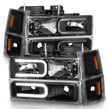 Load image into Gallery viewer, ANZO 88-98 Chevrolet C1500 Crystal Headlights w/ Light Bar Black Housing w/ Signal Side Markers 8Pcs - Mo-Moto