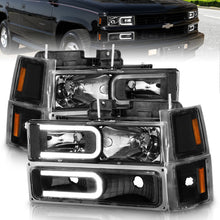 Load image into Gallery viewer, ANZO 88-98 Chevrolet C1500 Crystal Headlights w/ Light Bar Black Housing w/ Signal Side Markers 8Pcs - Mo-Moto