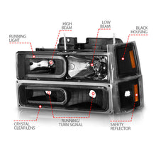 Load image into Gallery viewer, ANZO 88-98 Chevrolet C1500 Crystal Headlights w/ Light Bar Black Housing w/ Signal Side Markers 8Pcs - Mo-Moto