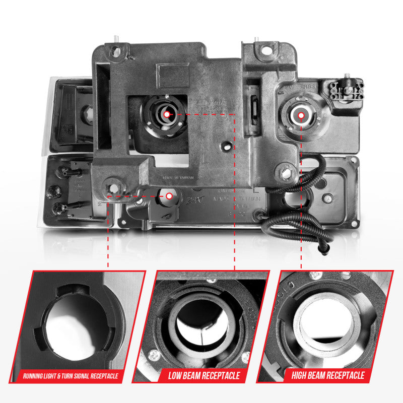 ANZO 88-98 Chevrolet C1500 Crystal Headlights w/ Light Bar Black Housing w/ Signal Side Markers 8Pcs - Mo-Moto