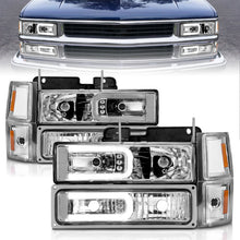 Load image into Gallery viewer, ANZO 88-98 Chevrolet C1500 Crystal Headlights w/Light Bar Chrome Housing w/ Signal Side Markers 8Pcs - Mo-Moto