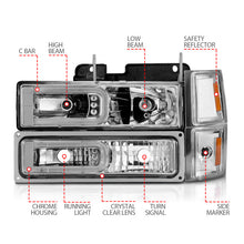 Load image into Gallery viewer, ANZO 88-98 Chevrolet C1500 Crystal Headlights w/Light Bar Chrome Housing w/ Signal Side Markers 8Pcs - Mo-Moto