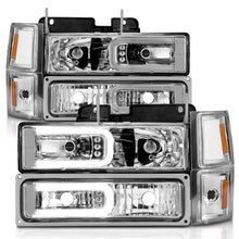 Load image into Gallery viewer, ANZO 88-98 Chevrolet C1500 Crystal Headlights w/Light Bar Chrome Housing w/ Signal Side Markers 8Pcs - Mo-Moto