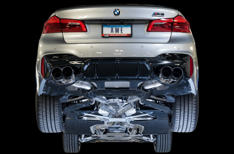 AWE Tuning 18-19 BMW F90 M5 SwitchPatch Cat-Back Exhaust- Black Diamond Tips - Mo-Moto
