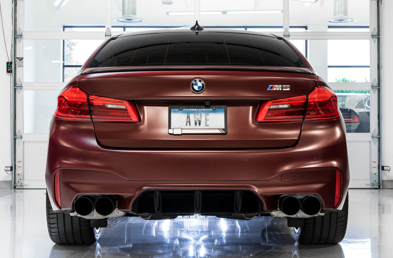 AWE Tuning 18-19 BMW M5 (F90) 4.4T AWD Cat-back Exhaust - Track Edition (Diamond Black Tips) - Mo-Moto
