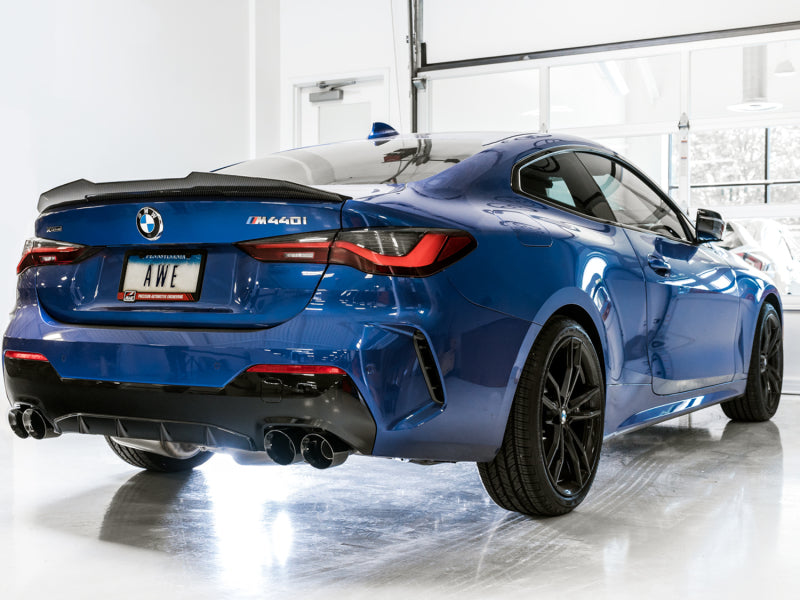 AWE Tuning 2019+ BMW M340i (G20) Resonated Touring Edition Exhaust - Quad Diamond Black Tips - Mo-Moto