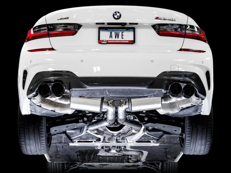 AWE Tuning 2019+ BMW M340i (G20) Resonated Touring Edition Exhaust - Quad Diamond Black Tips - Mo-Moto