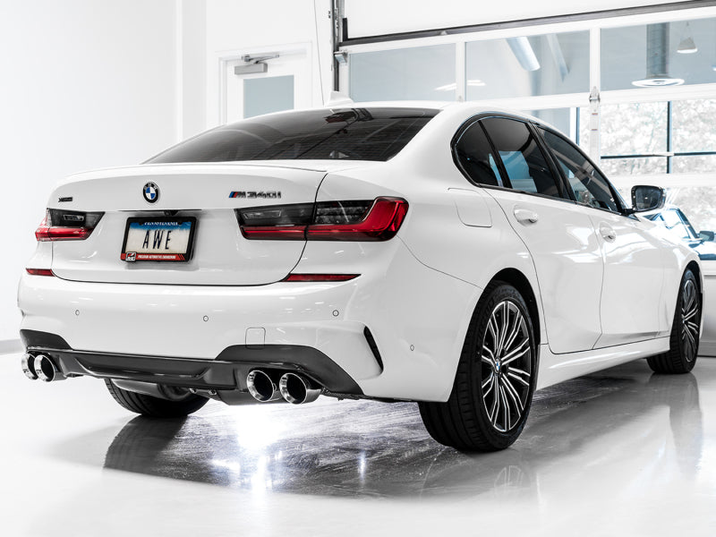 AWE Tuning 2019+ BMW M340i (G20) Track Edition Exhaust - Quad Chrome Silver Tips - Mo-Moto