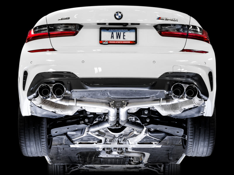 AWE Tuning 2019+ BMW M340i (G20) Track Edition Exhaust - Quad Chrome Silver Tips - Mo-Moto