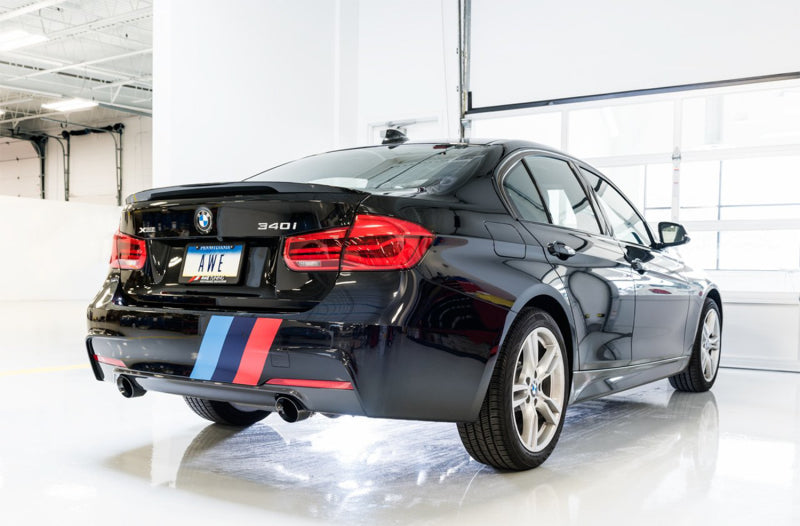 AWE Tuning BMW F3X 340i Touring Edition Axle-Back Exhaust - Diamond Black Tips (90mm) - Mo-Moto