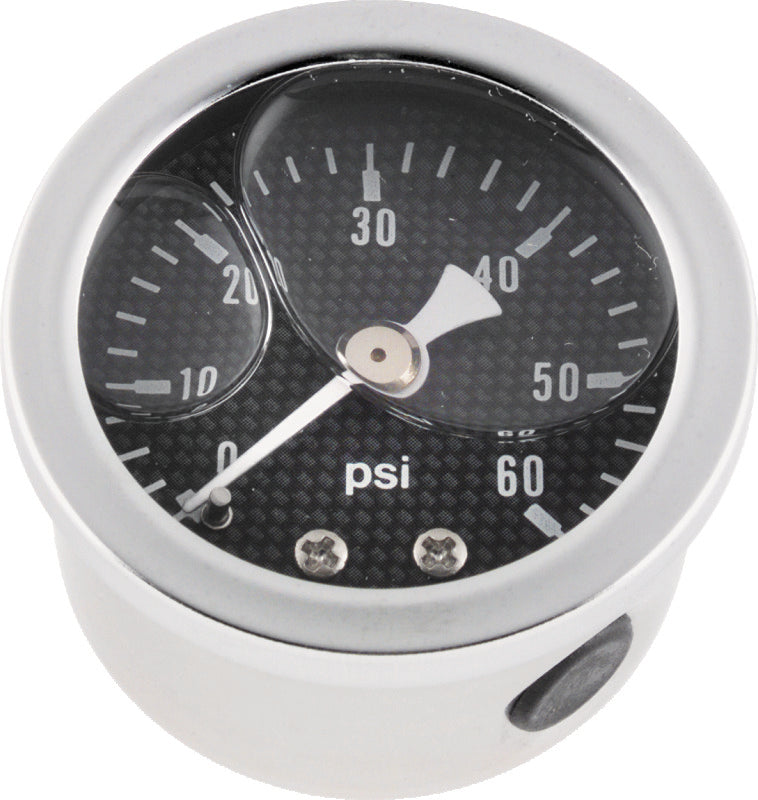 Bikers Choice 0-60 PSI Oil Pressure Gauge Carbon Face Stainless Bezel Liquid Filled Universal Custom - Mo-Moto