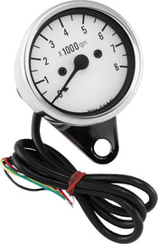 Bikers Choice 2.5 Inch Chrome Mini Tach Universal White Face 8000 RPM - Mo-Moto