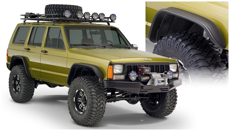 Bushwacker 84-01 Jeep Cherokee Flat Style Flares 4pc - Black - Mo-Moto