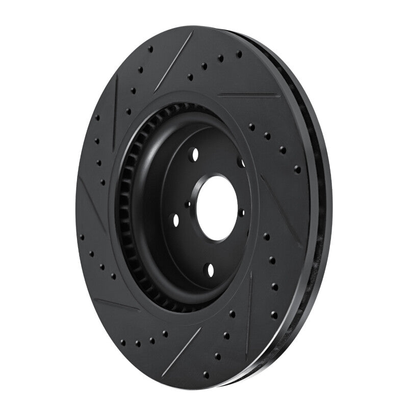 R1 20-25 Subaru Crosstrek Front Right Drilled & Slotted Black Brake Rotor