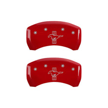 Load image into Gallery viewer, MGP 4 Caliper Covers Engraved Front Mustang Engraved Rear Bar &amp; Pony Red finish silver ch