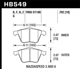 Hawk 07-11 Mazdaspeed3 / 06-11 Mazdaspeed6 / 05-09 Volvo V50 DTC-60 Front Race Brake Pads - Mo-Moto