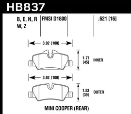 Hawk 14-19 Mini Cooper HP Plus Rear Street Brake Pads - Mo-Moto