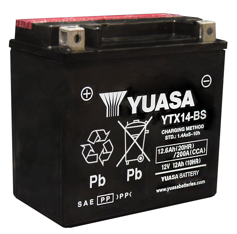 Yuasa YTX14-BS Maintenance Free AGM 12 Volt Battery (Bottle Supplied) - Mo-Moto